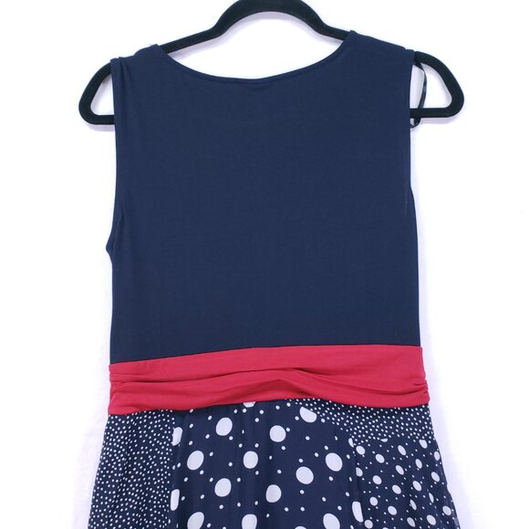 Kate and Lily Navy Blue Maxi Dress Sleeveless Polka dot Patchwork with Red Tie - Picture 11 of 14